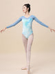 Ballet Print Long Sleeve Practice Clothing Mesh Panel Thermal Flannel Leotard - Dorabear