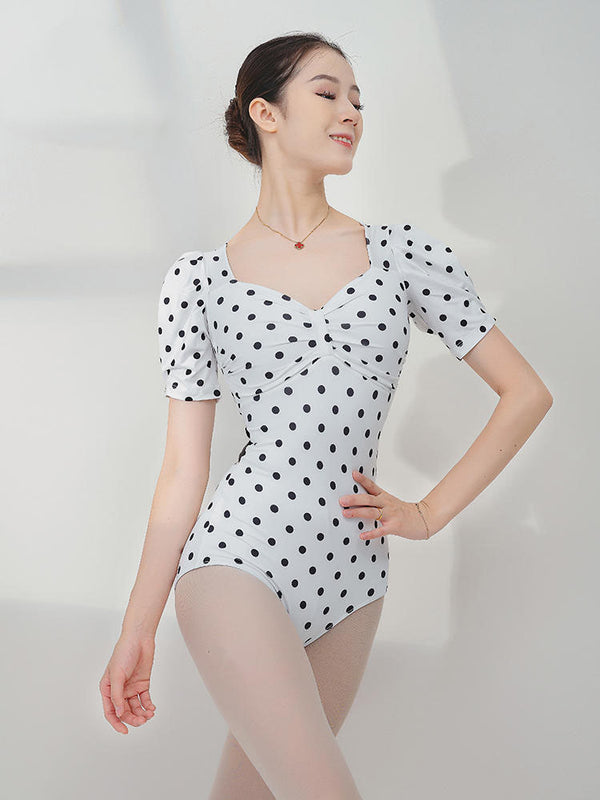 Ballet Puff Sleeve Tie Leotard Dance Exercise Clothes - Dorabear