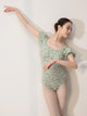 Ballet Square Neck Puff Sleeves Floral Leotard Dance Practice Jumpsuit - Dorabear