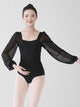 Ballet Training Suit Square Neck Long Sleeve High Crotch Leotard - Dorabear