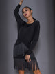 Batwing Sleeve Backless Dress Latin Dance Dress Exercise Clothes - Dorabear