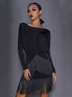 Batwing Sleeve Backless Dress Latin Dance Dress Exercise Clothes - Dorabear