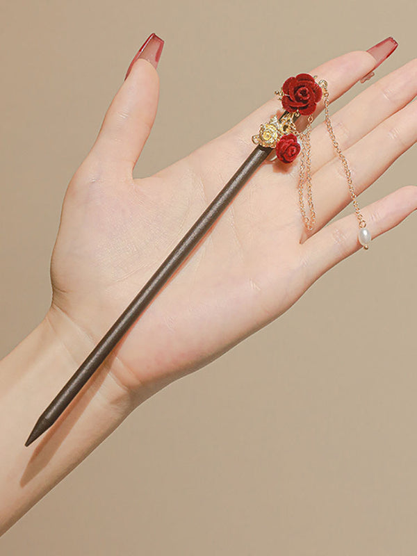 Camellia Hairpin Antique High-quality Wooden Hairpin Cheongsam Headwear - Dorabear