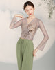 Chinese Dance Printed Yarn Garment Classical Dance Long Sleeve Top Training Clothes - Dorabear