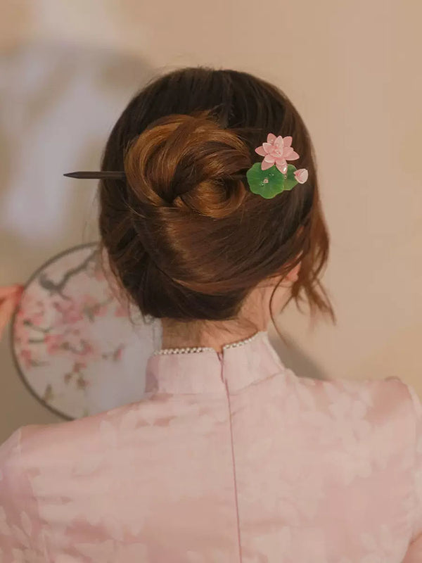 Classic Lotus Hairpin Coiled Hair Headdress Ancient Style Cheongsam Accessories - Dorabear