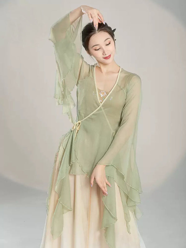 Classical Dance Chiffon Gauze Clothes Oriental Dance Training Clothes Ancient Style Performance Top - Dorabear