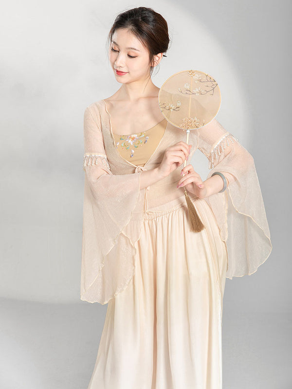 Classical Dance Clothes Gauze Clothes Oriental Dance Fairy Flowing Pearl Elegant Top Performence Costume - Dorabear