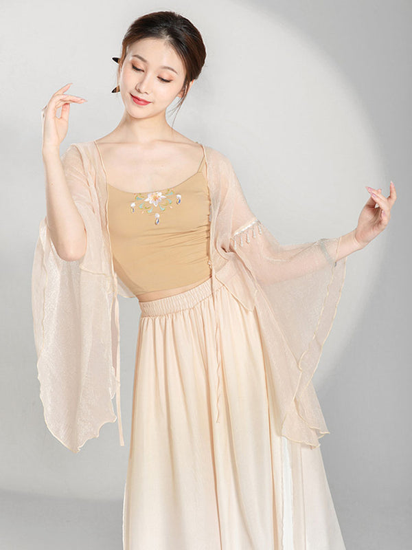 Classical Dance Clothes Gauze Clothes Oriental Dance Fairy Flowing Pearl Elegant Top Performence Costume - Dorabear