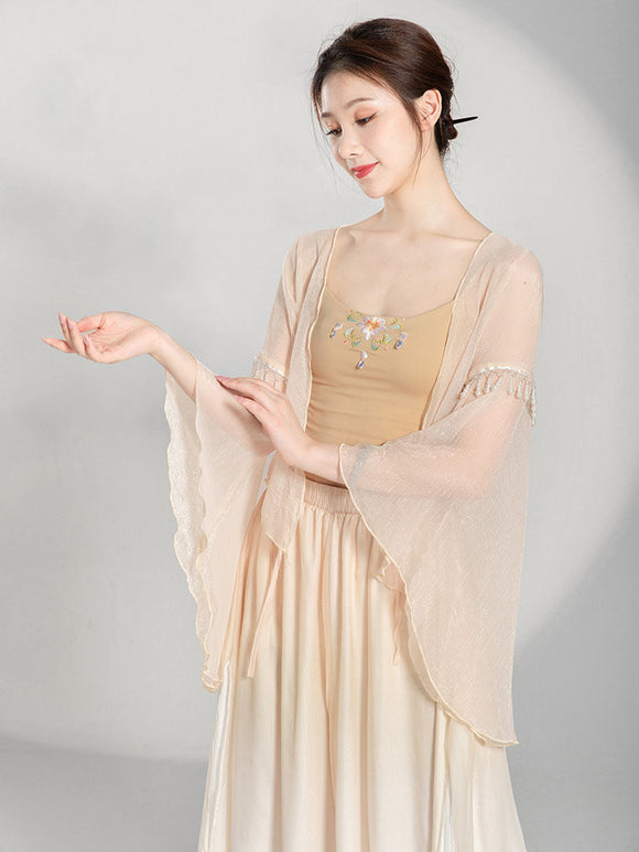 Classical Dance Clothes Gauze Clothes Oriental Dance Fairy Flowing Pearl Elegant Top Performence Costume - Dorabear