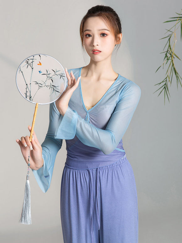 Classical Dance Clothes Gradual Change Small Gauze Top Long Sleeve Training Clothes - Dorabear