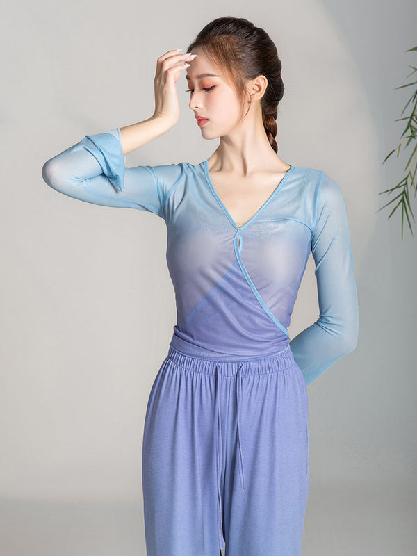 Classical Dance Clothes Gradual Change Small Gauze Top Long Sleeve Training Clothes - Dorabear