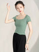 Classical Dance Clothes Short Sleeved Training Clothes with Wooden Ear Edge Summer Top - Dorabear