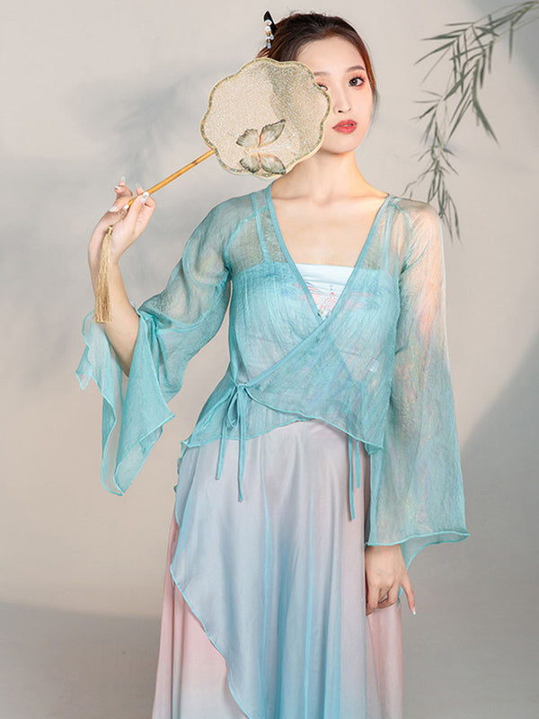 Classical Dance Costume Elegant Top Gauze Blouse Chinese Style Performance Suit - Dorabear