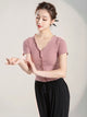 Classical Dance Costume Summer Short Sleeve Training Shirt Pearl Ear Edge Top - Dorabear