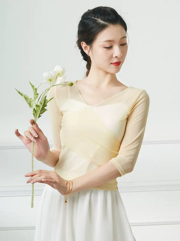 Classical Dance Costumes Oriental Dance Practice Clothes Long-sleeved Gauze Top - Dorabear