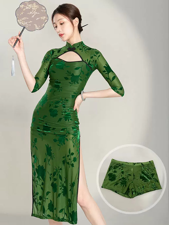 Classical Dance Dress Printed Cheongsam Performance Costumes Oriental Dance Training Clothes - Dorabear