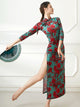 Classical Dance Elastic Print Slim Cheongsam Oriental Dance Dress Performance Clothing - Dorabear