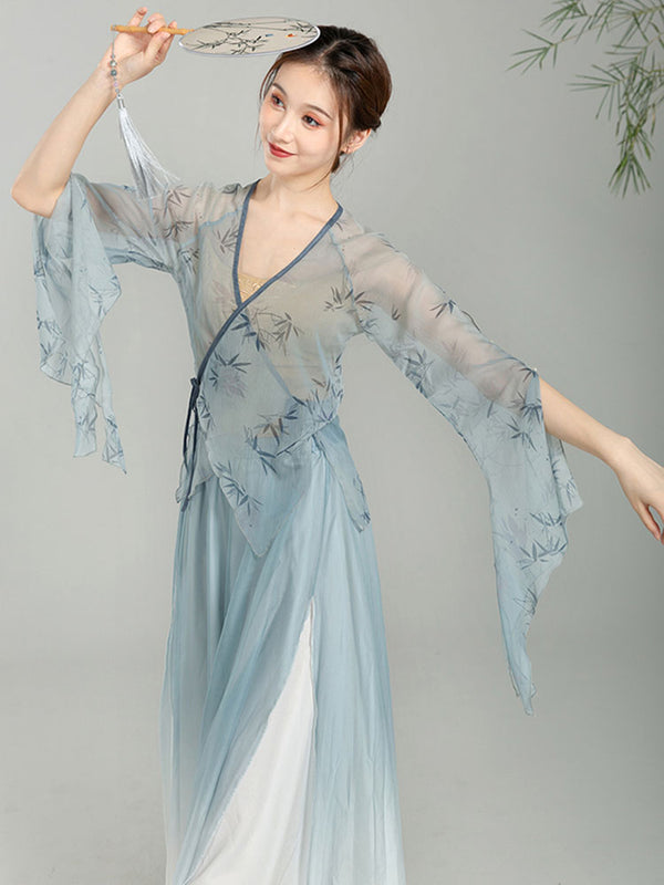 Classical Dance Elegant Chiffon Blouse Chinese Dance Top Training Shirt Cardigan - Dorabear