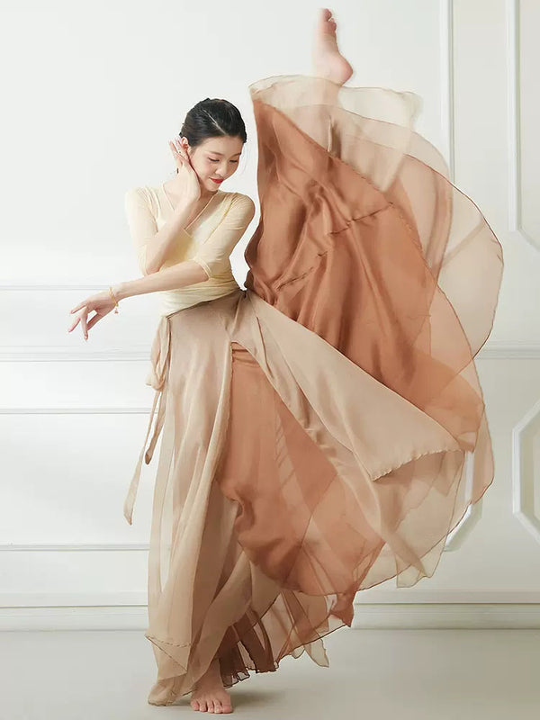 Classical Dance Elegant Skirt Thin Strap Double Layer Large Swing Skirt  Stage Performance Costume - Dorabear