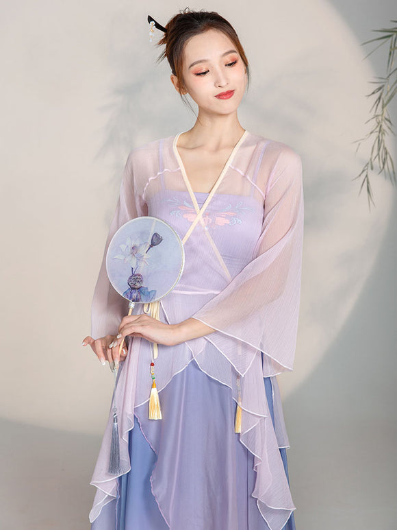 Classical Dance Gauze Clothes Chinese Dance Training Clothes National Style Chiffon Shirt - Dorabear