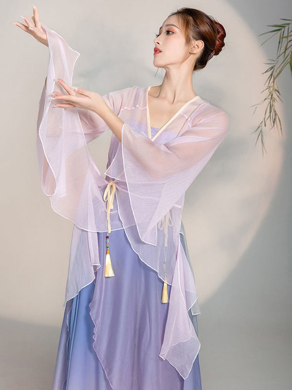 Classical Dance Gauze Clothes Chinese Dance Training Clothes National Style Chiffon Shirt - Dorabear