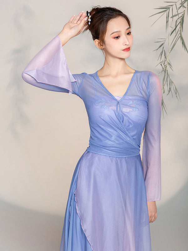 Classical Dance Gauze Clothes Elegant Training Clothes Chinese Dance Performance Suit - Dorabear