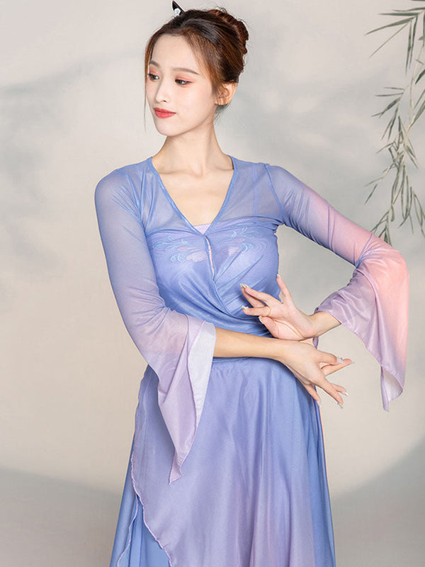 Classical Dance Gauze Clothes Elegant Training Clothes Chinese Dance Performance Suit - Dorabear