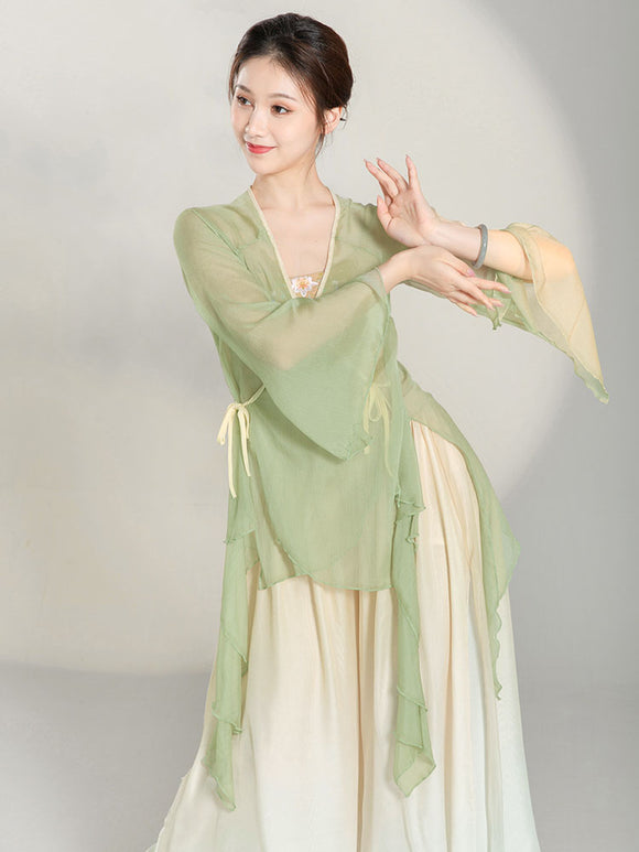 Classical Dance Gauze Clothes Oriental Dance Training Clothes Chiffon Top Performance Costume - Dorabear