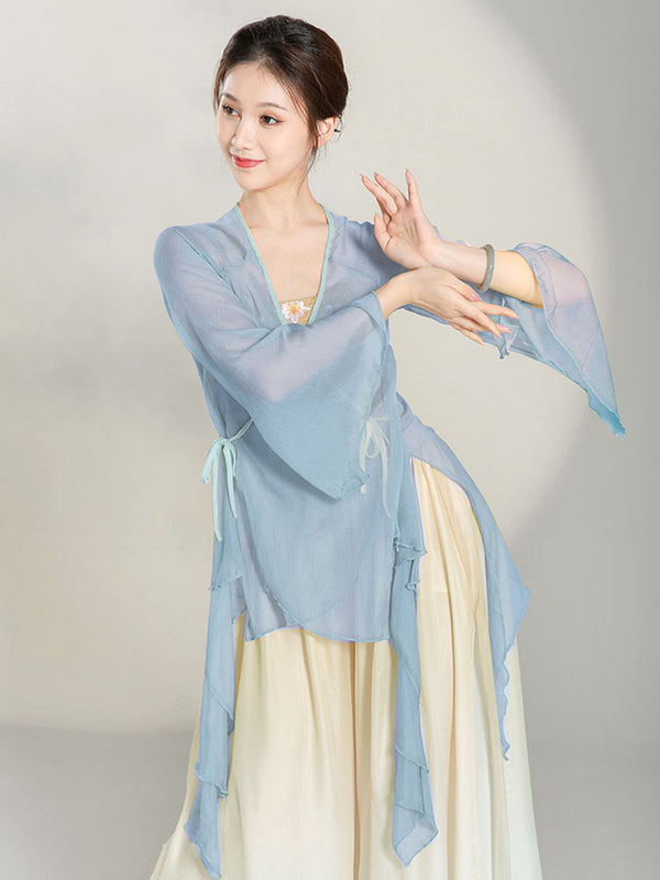 Classical Dance Gauze Clothes Oriental Dance Training Clothes Chiffon Top Performance Costume - Dorabear