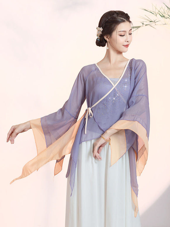 Classical Dance Gauze Clothing Oriental Dance Elegant Chiffon Top Dance Practice Cardigan - Dorabear