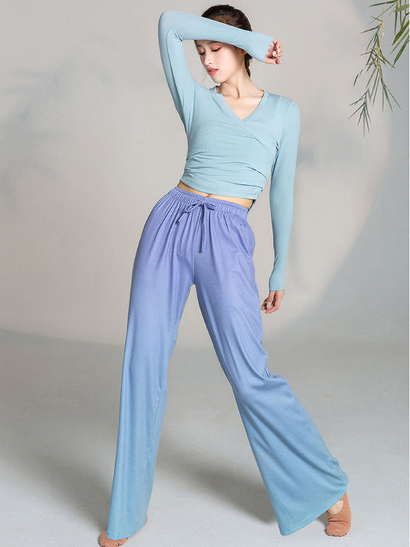 Classical Dance Gradual Change Training Pants Loose Wide Leg Straight Trousers - Dorabear