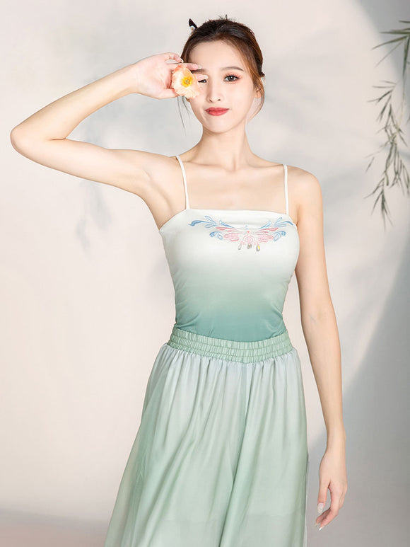 Classical Dance Halter Top Wrapped Chest Gradual Embroidery Antique Vest Dance Clothes - Dorabear