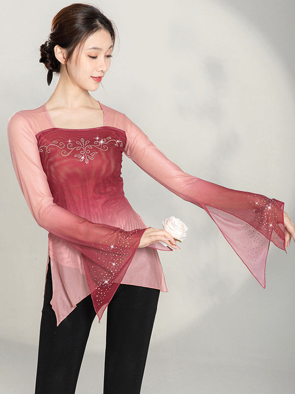 Classical Dance Hot Drill Training Clothes Gauze Top Oriental Dance Performance Costumes - Dorabear