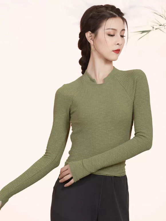 Classical Dance Long-sleeved Knit Top Oriental Dance Backless Cross Practice Clothes - Dorabear
