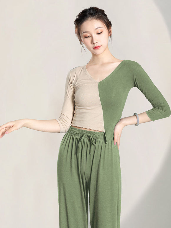 Classical Dance Long-sleeved Top Oriental Dance Practice Clothes Contrasting Color Clothing - Dorabear