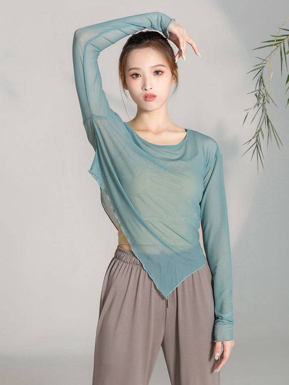 Classical Dance Long Sleeved Gauze Blouse Modern Dance Training Clothes - Dorabear