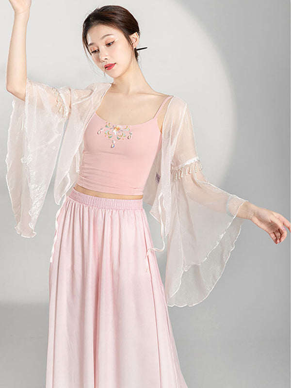 Classical Dance Training Pants Double Layer Elegant Performance Costumes Straight Chiffon Loose Wide Leg Pants - Dorabear