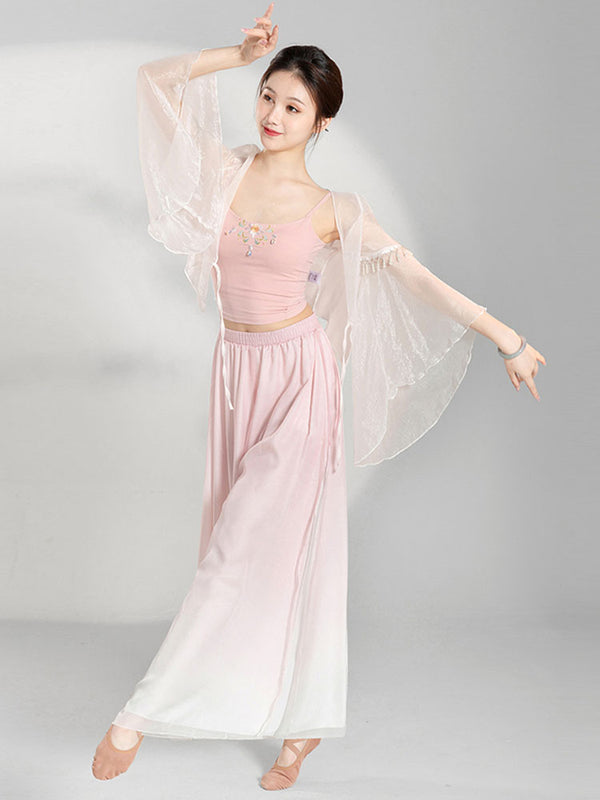 Classical Dance Training Pants Double Layer Elegant Performance Costumes Straight Chiffon Loose Wide Leg Pants - Dorabear