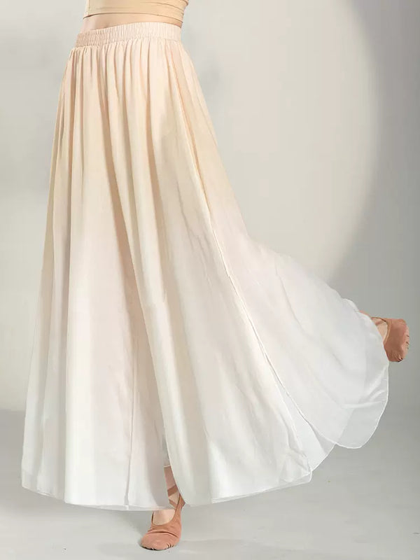 Classical Dance Training Pants Double Layer Elegant Performance Costumes Straight Chiffon Loose Wide Leg Pants - Dorabear