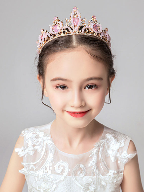 Crown Tiara Pink Rhinestone Headband Princess Hair Accessories - Dorabear