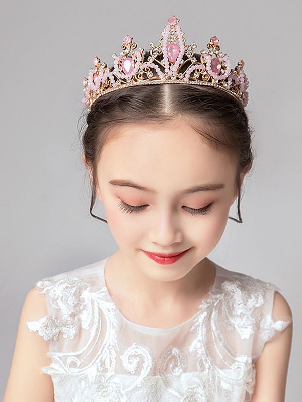 Crown Tiara Pink Rhinestone Headband Princess Hair Accessories - Dorabear