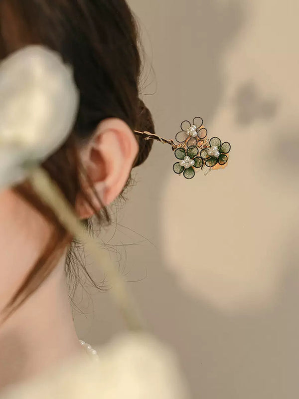 Double-sided Design Oriental Element Flower Hairpin Ancient Style Coiled Hair Headdress - Dorabear