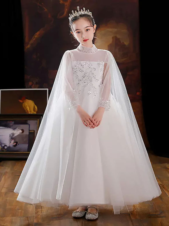 Evening Gown Flower Girls Wedding Dress Princess Dress Long Sleeve Performance Costume - Dorabear