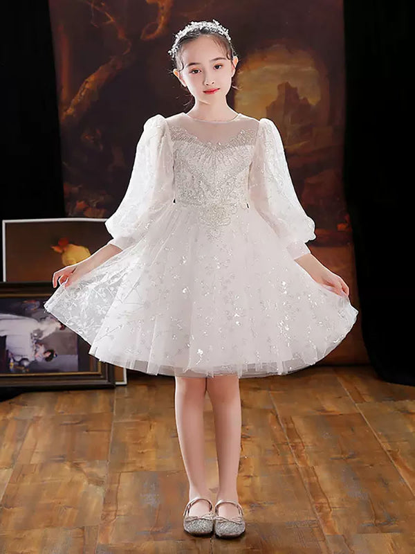 Evening Gown Girl Princess Dress Flower Girls Wedding Dress Long Sleeve Performance Costume - Dorabear