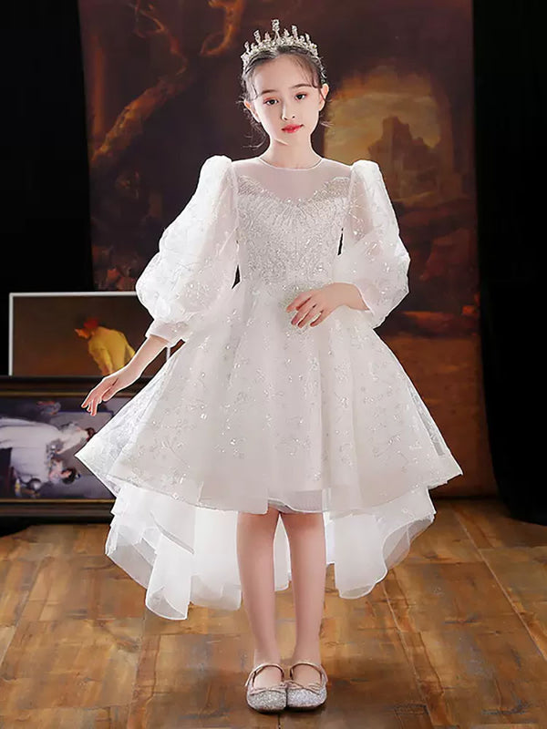 Evening Gown Girl Princess Dress Flower Girls Wedding Dress Long Sleeve Performance Costume - Dorabear