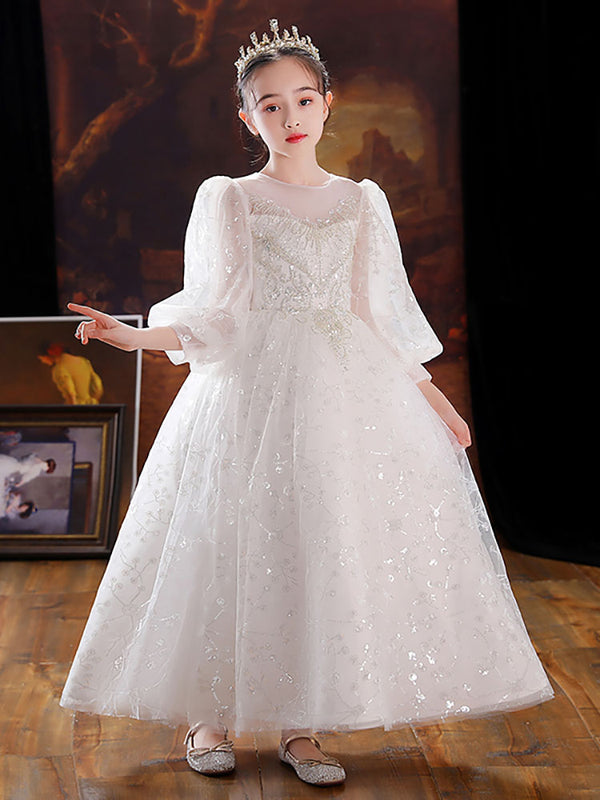 Evening Gown Girl Princess Dress Flower Girls Wedding Dress Long Sleeve Performance Costume - Dorabear