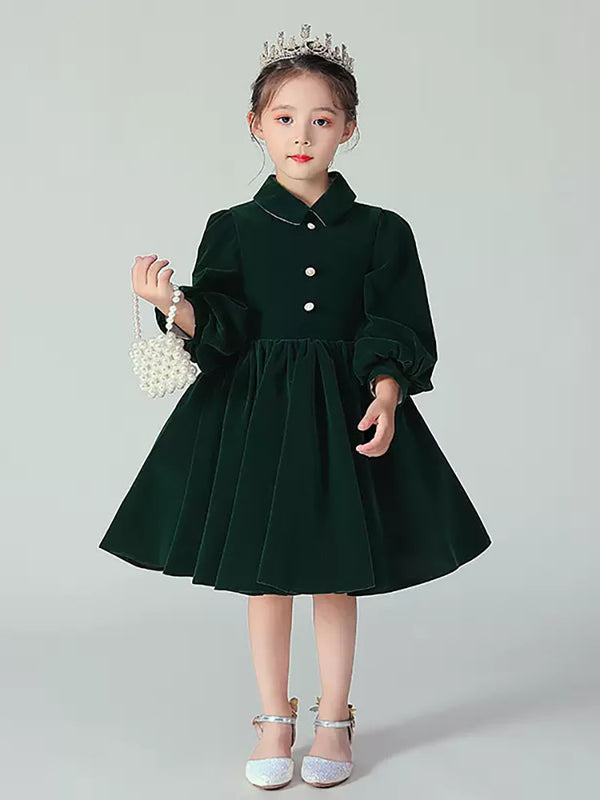 Evening Gown Girl Princess Dress Puffy Dress Long Sleeve Performance Costume - Dorabear