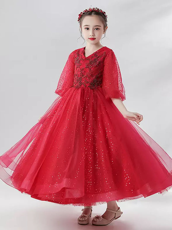 Evening Gown Princess Dress Flower Girl Shaggy Dress Girls' Piano Performance Costume - Dorabear