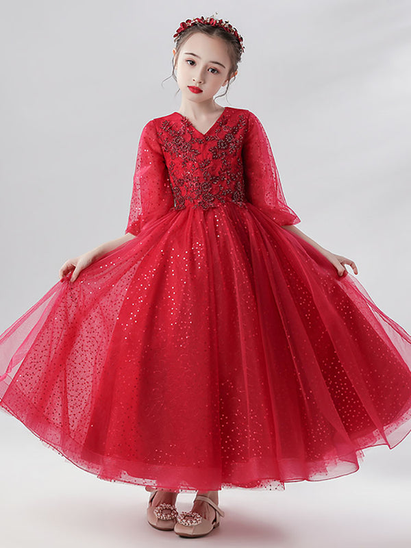 Evening Gown Princess Dress Flower Girl Shaggy Dress Girls' Piano Performance Costume - Dorabear