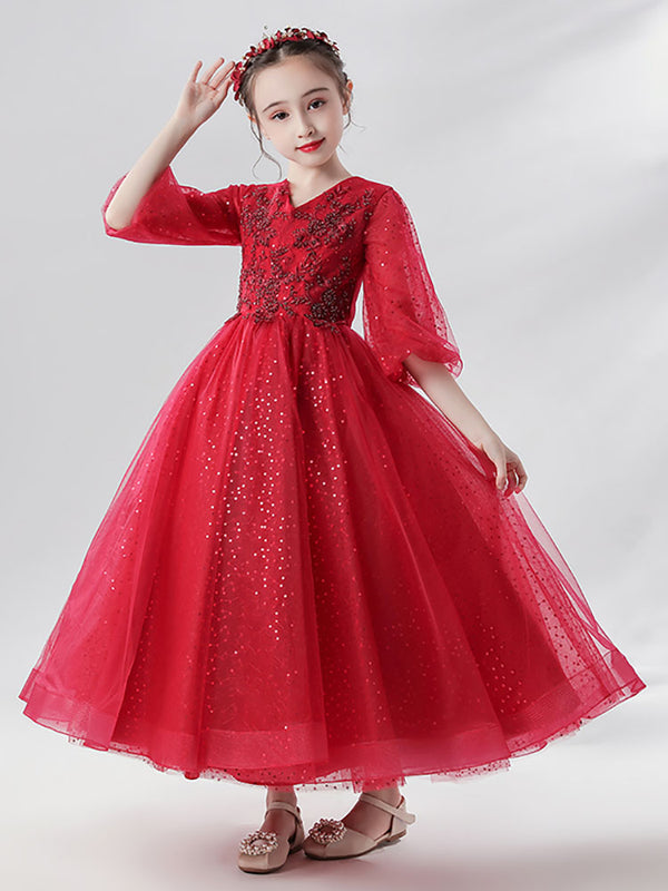 Evening Gown Princess Dress Flower Girl Shaggy Dress Girls' Piano Performance Costume - Dorabear